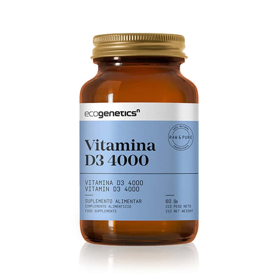 Vitamina D3 4000IU 60 Cápsulas Ecogenetics com colecalciferol para apoiar o sistema imunitário, a saúde óssea e a função muscular.