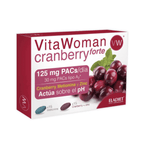 Envase de las tabletas Vita Woman Cranberry Forte 15+15 de Eladiet, que favorecen la salud urinaria y el bienestar de la mujer.