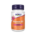 Vitamina D3 2000UI 30 Cápsulas Now Foods em embalagem branca com tampa laranja.