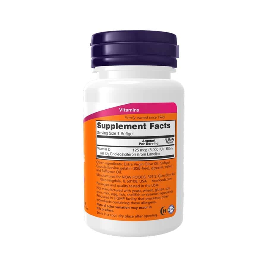 Vitamina D3 5000 IU 240 cápsulas Now Foods