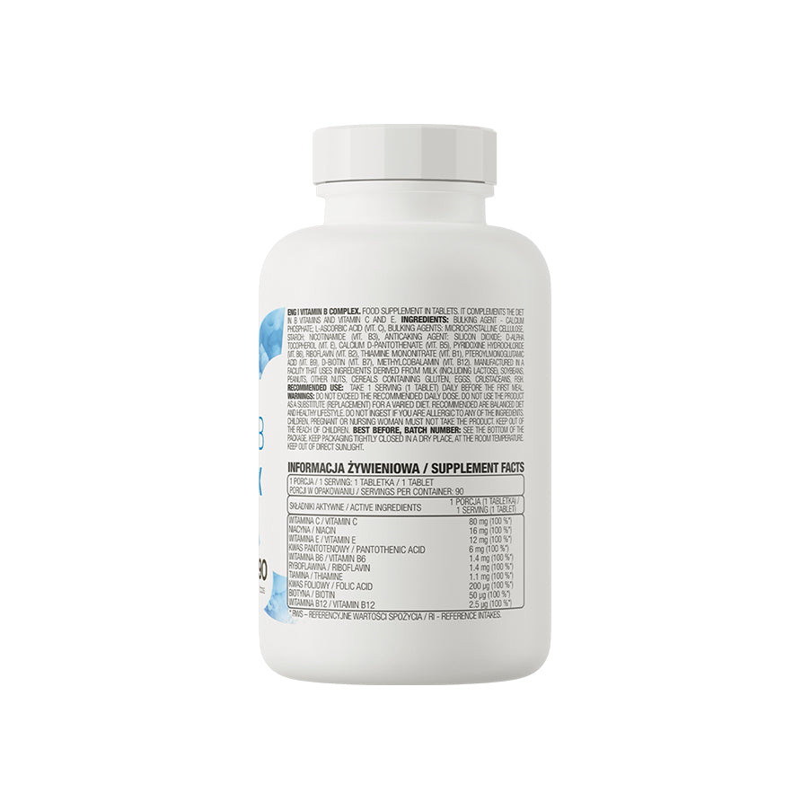 A Vitaminas do Complexo B 90 Comprimidos OstroVit é um suplemento alimentar em comprimidos com vitaminas do complexo B, enriquecido com vitamina C e vitamina E.