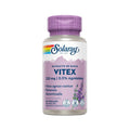 Suplemento Solaray Vitex de 225 mg, frasco con 60 cápsulas, extracto de angélica-vitex para el equilibrio hormonal femenino y el bienestar menstrual.
