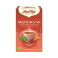 Té orgánico Yogi Tea Alegría de Viver en un paquete de 17 bolsitas, una infusión aromática con hierbas y especias revitalizantes.