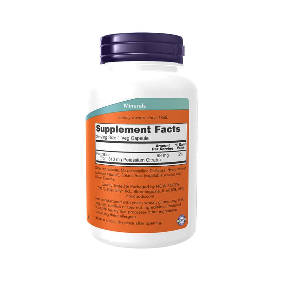 Potassium Citrate 99 mg 180 cápsulas Now Foods, suplemento alimentar em cápsulas com citrato de potássio
