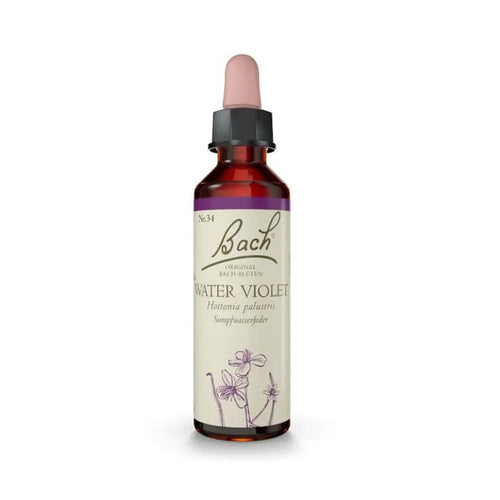 Agua de Violeta, la esencia floral original de Bach, en un frasco de 20 ml, una esencia floral tradicional asociada al bienestar emocional.