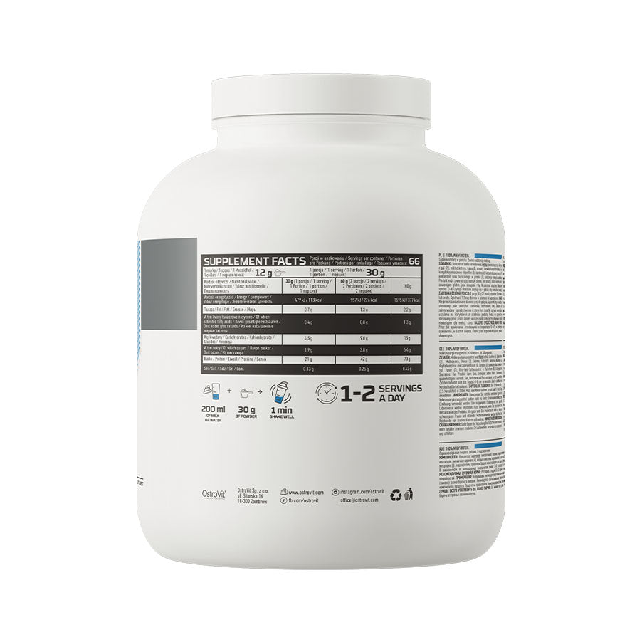 O 100% Whey Protein Manteiga de Amendoim 2kg da OstroVit é um suplemento alimentar em pó à base de proteína de soro de leite, desenvolvido para complementar a ingestão diária de proteínas.