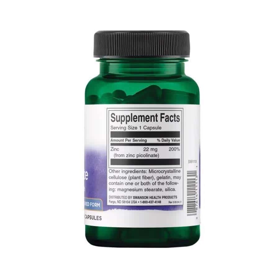 Picolinato de Zinco 22mg 60 Cápsulas Swanson