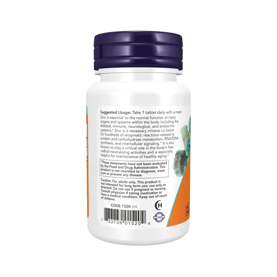 Gluconato de zinco 50mg Now Foods em comprimidos para suporte do sistema imunitário