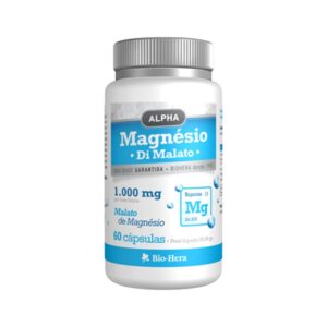 Frasco de Magnésio Di Malato 60 Cápsulas BioHera – Suplemento com 1.000 mg de malato de magnésio para suporte à energia e função muscular.