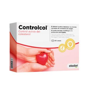 Un frasco de Controlcol de la marca Eladiet, que contiene 60 comprimidos, formulado para favorecer el mantenimiento de niveles normales de colesterol.