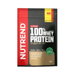 100% Proteína de Suero 400 g Plátano y Fresa Nutrend es un suplemento proteico compuesto por concentrado y aislado de proteína de suero, obtenidos por microfiltración de flujo cruzado.