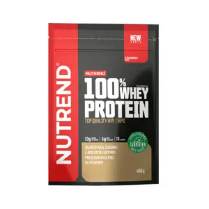 100% Proteína de Suero 400 g Nutrend Fresa es un suplemento proteico con concentrado de suero (WPC) y aislado (WPI), obtenidos por microfiltración de flujo cruzado (CFM).