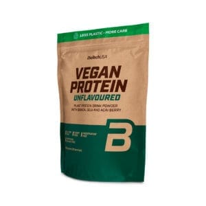 Proteína vegetal de guisante y arroz con un 74% de contenido proteico, sin gluten, lactosa ni azúcares. Ideal para veganos y para una nutrición sana.