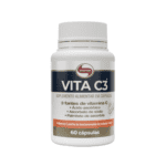 Embalagem do Vitamina C3 60 Cápsulas Vitafor, em branco e vermelho, rica em vitamina C para reforço do sistema imunitário e ação antioxidante.