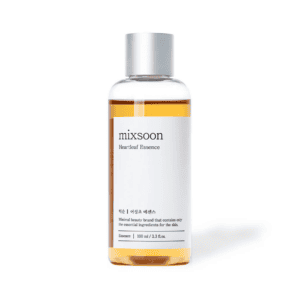 Frasco de Esencia Hoja de Corazón 100 ml de Mixsoon, una esencia calmante e hidratante para pieles sensibles con tendencia a la irritación.