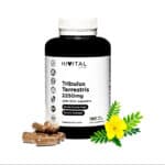 Frasco de 180 cápsulas de Tribulus Terrestris 2250mg de Hivital, un suplemento natural para aumentar la energía, la fuerza y mejorar el rendimiento físico.