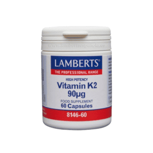 Frasco de Vitamina K2 (MK7) 90µg con 60 cápsulas de Lamberts, apoyo a la salud ósea y cardiovascular.