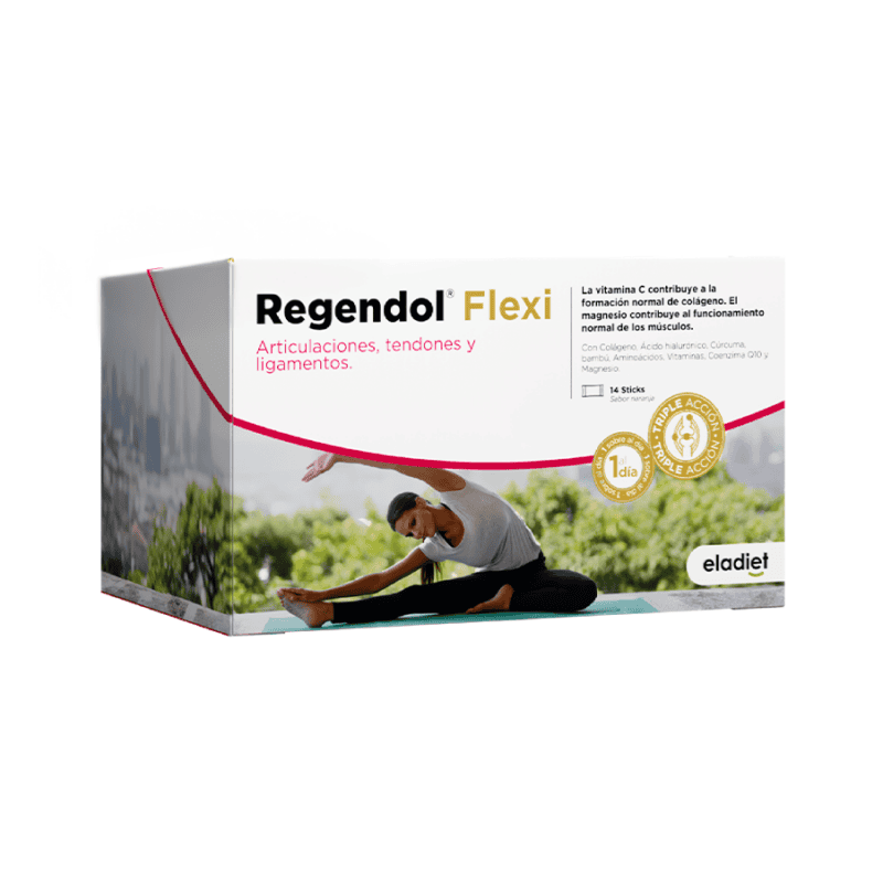 Envase de RegenDol Flexi con 14 sobres de Eladiet, un suplemento para el apoyo articular y la movilidad