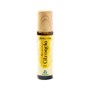 Frasco do Roll-On Citronela 10ml da Elegante F. J. Campos, óleo essencial natural com ação repelente e aroma fresco.