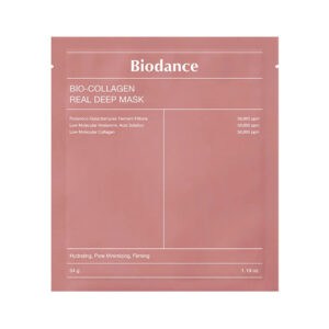 Embalagem da Máscara Real Deep Bio Collagen 4 x 34g da Biodance, tratamento intensivo com colagénio para firmeza e hidratação profunda da pele.