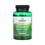 Frasco de Fígado Bovino Dessecado Argentino 500mg com 120 cápsulas da Swanson, suplemento natural rico em nutrientes.