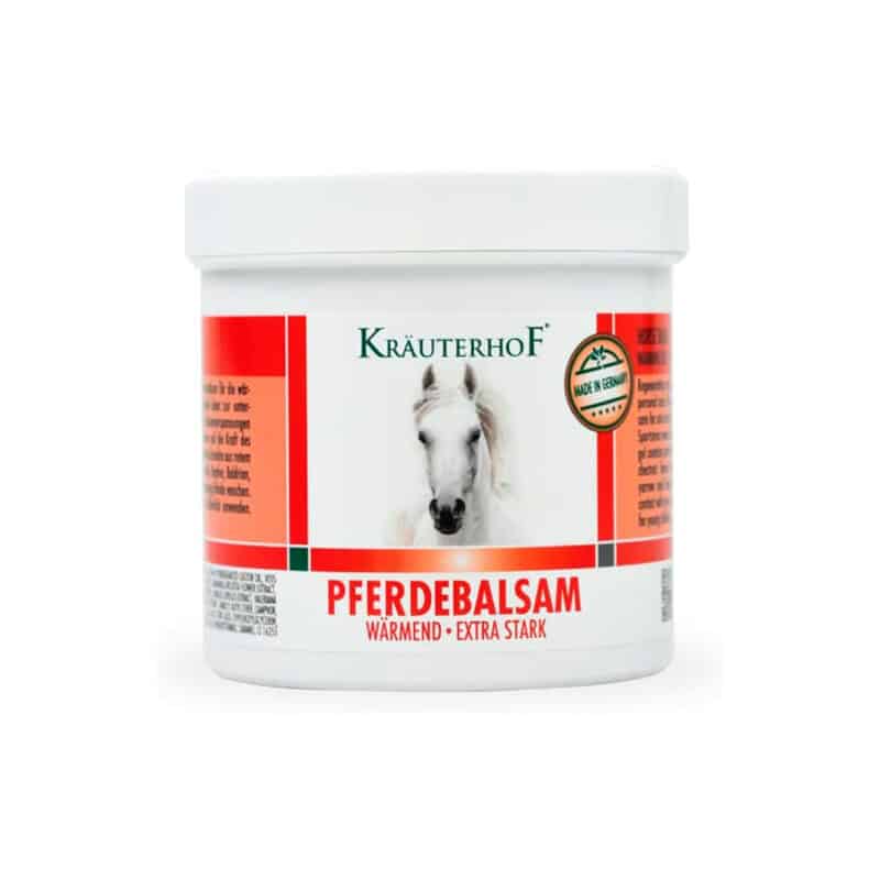 Frasco do Pferde Bálsamo do Cavalo Efeito Quente Extra Forte 250ml da Kräuterhof, bálsamo com ação intensa para músculos e articulações.