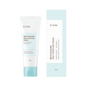 Embalagem do Creme Hidratante Diário Beta-Glucan 60ml da iUNIK, creme nutritivo e calmante para todos os tipos de pele.