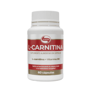 Frasco de L-Carnitina Vitafor Europe com 60 comprimidos, suplemento em tabletes para energia e desempenho físico.