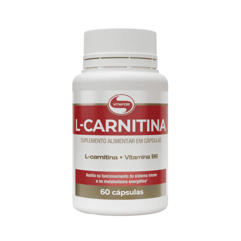 Frasco de L-Carnitina Vitafor Europe com 60 comprimidos, suplemento em tabletes para energia e desempenho físico.