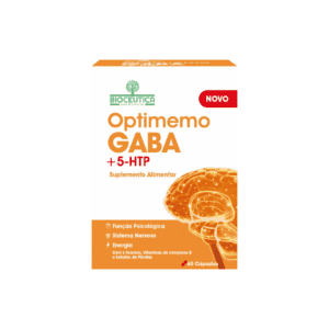 Embalagem de Optimemo Gaba + 5-HTP 60 Cápsulas da Bioceutica, suplemento natural para relaxamento e bem-estar emocional